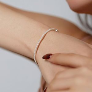 Dylam Dainty 925 Sterling <b>Silver</b> Rhodium Plated 1.5mm 5A Grade Cubic Zirconia Tennis Eternity Fine Jewelry <b>Bracelet</b> <b>Bangle</b> - Product Image 3
