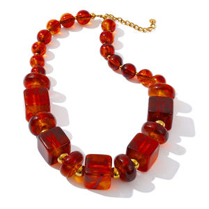 JINYOU 4337 collar de cuentas acrílicas cuadradas de Color ámbar Vintage collar de cadena chapado en oro de acero inoxidable - Product Image 1