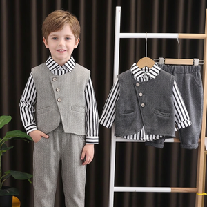 Costume 3 pièces pour bébé garçon, chemise rayée, gilet à chevrons, pantalon, tenue <span class=keywords><strong>de</strong></span> mariage pour tout-petits, vêtements formels pour fête d'anniversaire pour petits garçons - Product Image 2