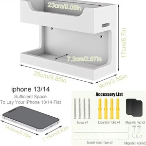 Soporte de pared de doble capa para cargar teléfonos, 25cm x 17cm x 9cm, estante de almacenamiento para iPhone 13 14 con ganchos y almohadillas magnéticas - Product Image 1