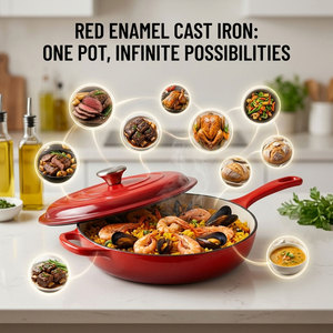 E-Top - Ollas y Sartenes de Cocina al por Mayor, Color Personalizable, <span class=keywords><strong>Olla</strong></span> y Sartén de Hierro Fundido Esmaltado con Tapa para la Cena Familiar - Product Image 5
