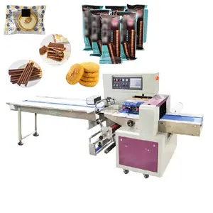 Low Cost Automatic mini flow Food Cake Bread Daily Chocolate Bar cookie Pillow Packing Machine for biscuits