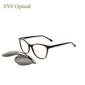 High quality fashion custom logo acetate magnetic clip -on frame eyewear polarized clip on sunglasses