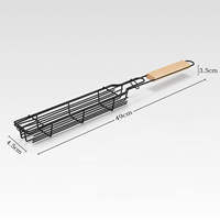 Outil multifonctionnel de barbecue en acier inoxydable pour rôtissoire extérieure, avec pince à grille et manche en bois, pour hot-dogs, maïs et grillades au charbon de bois