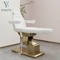 Table de massage esthétique de luxe à 3 moteurs, lit de soin incurvé pour cils, base dorée en acier inoxydable, chaise faciale, lit facial, vente chaude