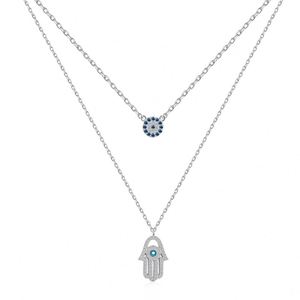 Dylam Jewelry Supplier <b>Silver</b> 18K Gold Plated Hasma Hand Layered <b>Choker</b> Pendant Women Accessories Chain Necklaces Zircon - Product Image 1