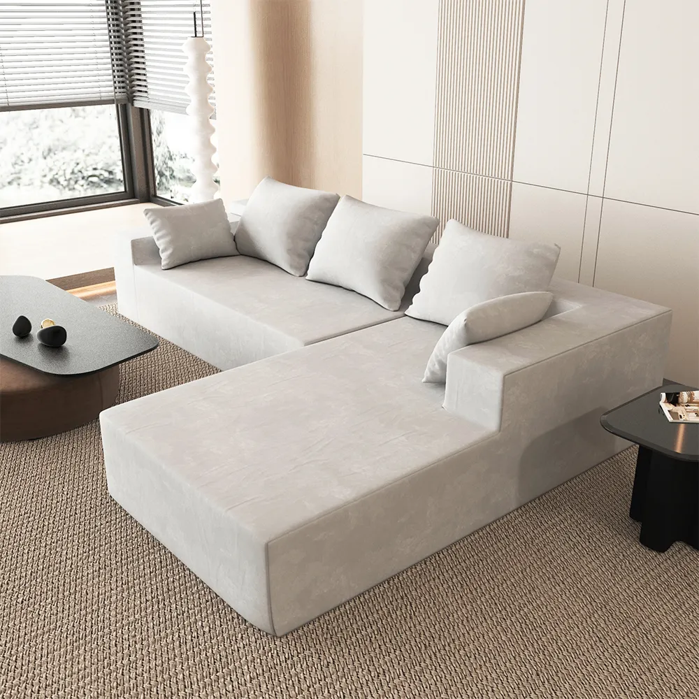 Canapé-lit sectionnel en forme de L/I nordique avec pouf combinaison modulaire canapés modulaires canapé de salon long