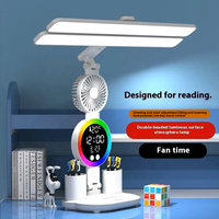 Lampe de table à double tête LED à intensité variable Lampe de lecture de bureau USB pliable avec ventilateur à commande tactile Lampe de bureau LED avec porte-stylo