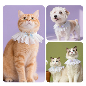 Sac à bavoir pour chaton, foulard en coton avec nœud en dentelle pour animaux de compagnie, accessoire foulard pour chien, cravate d'été pour chat - Product Image 1