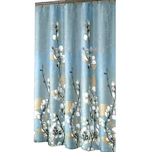 Hohe Qualität Beliebte Decor Blau Magnolia Muster Stoff Maschine Waschbar Wasserdicht Dusche Vorhänge für Haus Bad Wc