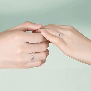 Anillos De Pareja <b>Silver</b> Plated Sparkling Zircon Bamboo Leaves Couple <b>Ring</b> Wedding <b>Ring</b> <b>Adjustable</b> Open Wedding Couple <b>Ring</b> - Product Image 4