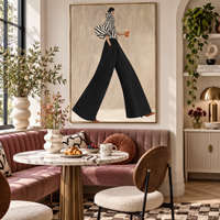 Tableau mural moderne en toile pour femme, motif rayures noires et blanches, peinture de dame au café, pour salon, hôtel, bureau, boutique, décoration