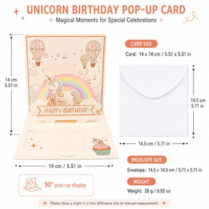 Biglietto d'<span class=keywords><strong>Auguri</strong></span> 3D Pop-up Unicorno, Carta Pieghevole con <span class=keywords><strong>Auguri</strong></span> <span class=keywords><strong>di</strong></span> <span class=keywords><strong>Buon</strong></span> <span class=keywords><strong>Compleanno</strong></span> per Ragazze, Ragazzi, Giornata dell'Insegnante, Giornata dei Bambini - Product Image 4