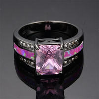 Bijoux chauds Europe et États-Unis Bague pour femme en zircon violet en forme de coeur Bague opale en or noir