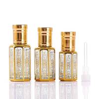 Flacons roll-on vides en verre octogonaux arabes pour échantillons d'huile de parfum Attar Oud, 3ml, 6ml, 12ml, dorés