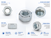 Écrou à bride hexagonale dentelé en acier au carbone UNC 1/2-13, zingué, robuste, pour fixation de roue de roulement industrielle