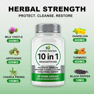 10 In 1 Melkdistel Extract Paardenionchrysanthemum N-Acetyl-L-Cysteinestandardized En Geconcentreerd 50x Extract, 60 Capsules - Product Image 2