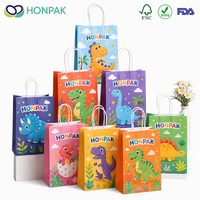 Sac cadeau personnalisé pour fête à thème dessin animé avec impression dinosaure et poignée en corde pour emballage de cadeaux d'anniversaire pour enfants HONPAK