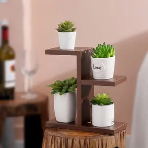 Suporte de mesa de madeira, prateleira pequena para plantas