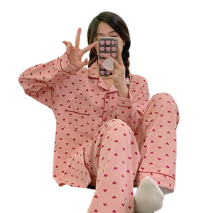 Conjunto de Pijama Feminino Estampado Completo para Primavera: Cardigã Fino de Manga Comprida e Calça Comprida, Ideal para Usar em Casa ou Fora - Product Image 1