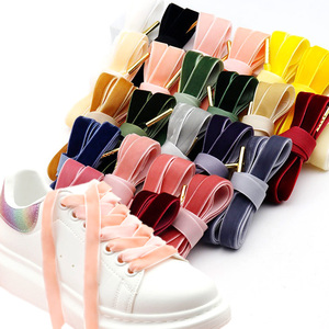 Wegoodzf Tùy Chỉnh Bán Buôn Ribbon Nhung Phẳng Dây Giày Với Vàng Lời Khuyên Kim Loại Chất Lượng Cao Dây Giày Cho Phụ Nữ Sneakers Giày - Product Image 1
