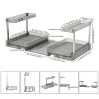 Étagère coulissante à 2 niveaux multi-usages pour cuisine, salle de bain, maison, organisateur sous l'armoire, rangement sous l'évier