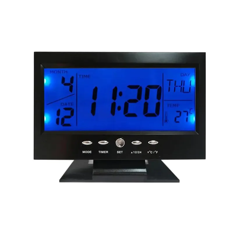גדול LCD תצוגת שולחן שעון דיגיטלי לוח שנה וקול שליטת שעון
