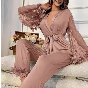 Conjunto de Bata de Lujo con Cinturón de Seda para Mujer, Conjunto de <span class=keywords><strong>Pijama</strong></span> de Encaje Transparente, Manga con Volantes, Apertura, 2 Piezas, Invierno, 2025, 2017 - Product Image 6