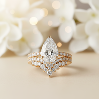 Ensemble de mariage en or 14 carats avec diamant de laboratoire certifié IGI de 2 carats, coupe poire, couleur D F, clarté VS, bague de fiançailles et alliance