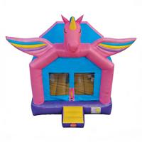 Château gonflable DST Unicorn Pegasus en PVC, capacité supérieure à 500 kg, dimensions 4x4x4 m, ailes arc-en-ciel, thème rose/bleu/violet