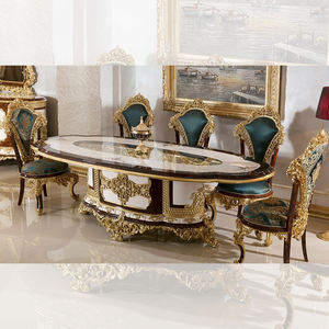 Set di <span class=keywords><strong>Tavolo</strong></span> e Sedie di Lusso per Sala da Pranzo con Cornice Intagliata a Mano, Decorazioni in <span class=keywords><strong>Foglia</strong></span> d'<span class=keywords><strong>Oro</strong></span> e Mobili Dipinti a Mano - Product Image 4