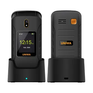UNIWA V909T 4g老年人翻转功能手机双屏SOS调频功能手机，带充电坞站