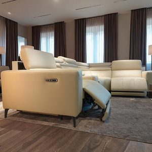 Màu Be <span class=keywords><strong>Top</strong></span> <span class=keywords><strong>Grain</strong></span> Da Bò Da Ngả Cắt 4-Chỗ Ngồi Ghế <span class=keywords><strong>Sofa</strong></span> USB Cổng Giao Diện Điều Khiển Khách Bộ Chuyển Đổi Biệt Thự Gỗ - Product Image 3