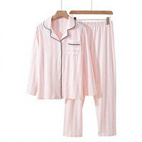 Pyjama en coton avec taille élastique, tissu tricoté respirant, motif rayé, doux et confortable, vêtements décontractés de luxe pour l'automne/le printemps