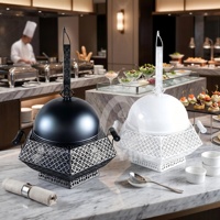 QY 8L Réchaud de buffet noir et blanc en acier inoxydable avec couvercle suspendu géométrique pour mariage, banquet et restauration