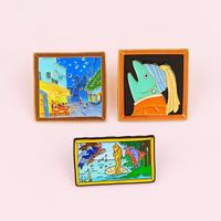 Pin Logam Grosir Bergaya Kartun Kreatif Desain Seni Pin Serbaguna Seri Lukisan Minyak Van Gogh Cetak UV Bros Enamel