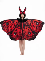 Cape à capuche Mothman d'horreur de haute qualité, costume imprimé ailes de papillon rouge et noir, cape de jeu de rôle pour femmes pour carnaval et Halloween