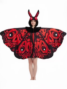 Mantello con Cappuccio Mothman di Alta Qualità, Costume con Ali di Falco Stampate Rosso e Nero, Mantello per Carnevale e Halloween per Donne - Product Image 1