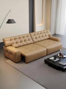 Sofá Seccional Moderno de Cuero PU Color Bronceado con Brazos Cuadrados y Diseño Acolchado para Sala de Estar - Product Image 6