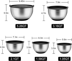 Ensemble de bols à salade en acier inoxydable avec râpe et couvercle, finition polie, respectueux de l'environnement, sans danger pour les aliments, vaisselle 5 pièces - Product Image 2