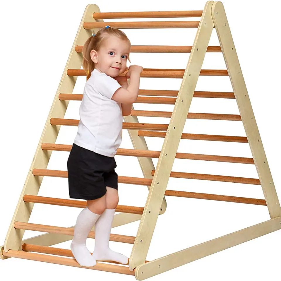 Custom Baby Early Education Foldable Wooden Triangle Frame Toy Kindergarten Climbing Frame Slide Indoor Training Kids Wooden Cl