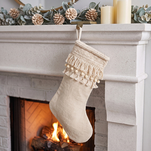 <b>Boho</b> Macrame Tassel <b>Christmas</b> Stocking Woven Fringe Cotton Xmas Sock for Rustic Home Mantel <b>Decor</b> - Product Image 3