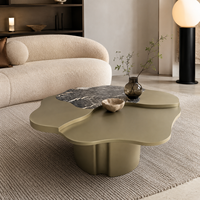 Table basse de luxe en acier inoxydable et marbre naturel de forme spéciale, design minimaliste italien, pour salon et maison