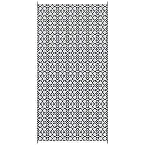 พรมกลางแจ้งแบบพกพา9 'x 18' แบบพลิกกลับได้การออกแบบใบโคลเวอร์ขาวดำสำหรับการตั้งแคมป์ RV - Product Image 1