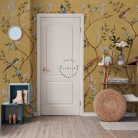 Papier peint auto-adhésif écologique en papier de soie imperméable, motif chinoiserie jaune moutarde, oiseaux, fleurs, branches, style moderne pour les murs de la maison