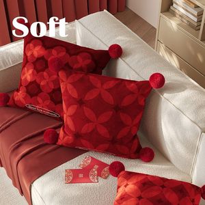 Cojín Decorativo Cuadrado con Patrón Geométrico Rojo, Funda Extraíble, Relleno de Algodón PP, para Hogar y Oficina - Product Image 4