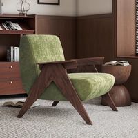 Fauteuil classique rétro avec structure en bois massif, siège individuel pour salon et balcon, usage domestique