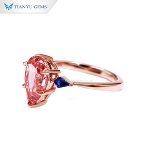 แหวนเพชรพลอยสีชมพูทรงลูกแพร์ Tianyu Gems แบบสั่งทำพิเศษ ชุบทองคำสีกุหลาบ ประดับเพชรแบบหนามเตย แหวนพลอยสุดโรแมนติกสำหรับผู้หญิง - Product Image 3