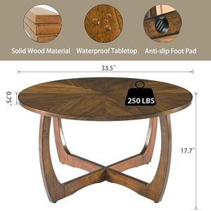 Mesa de Centro Redonda de Madera Maciza de Dos Niveles para Cocina, Estilo Moderno de Mediados de Siglo, Forma de Tambor Montada en la Pared con Patas Cruzadas - Product Image 2