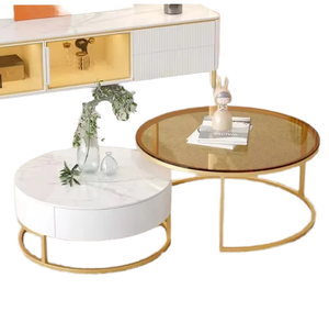 Modern Convertible Living Room <b>White</b> Glass Coffee <b>Table</b> with Gold Storage - Product Image 1